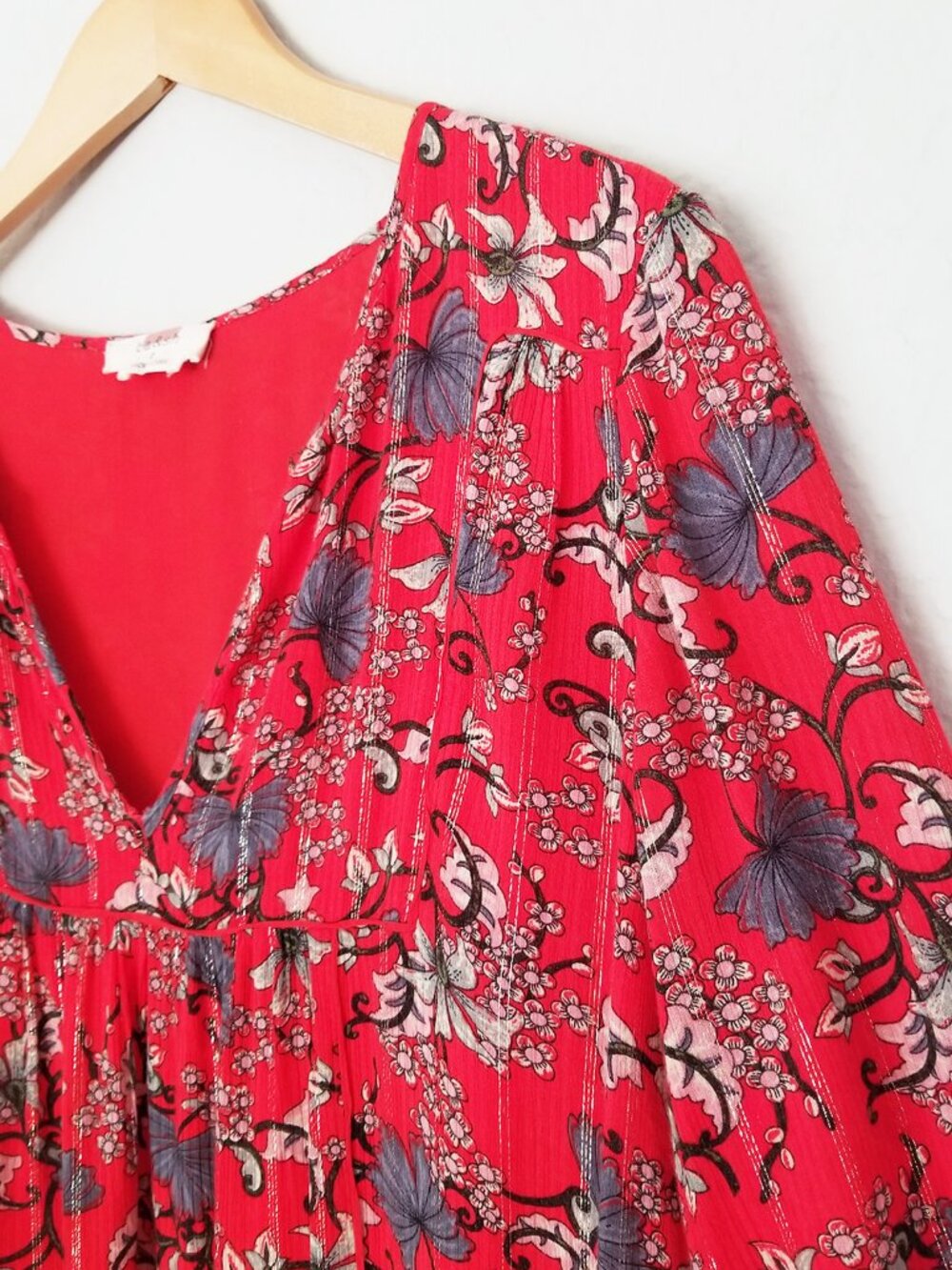 ba&sh Eve Red Floral Metallic Boho Flowy Dress Size 2, US 8 Medium Flowy $235 - Picture 9 of 16